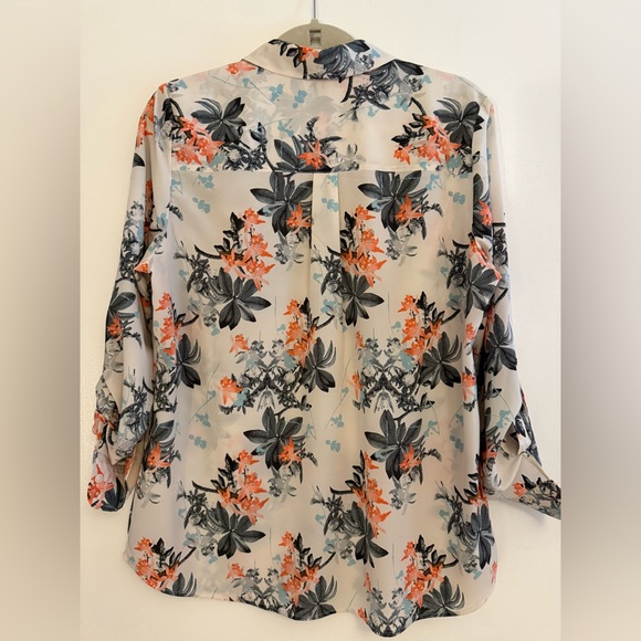 Talbots Floral Button Down Shirt - Black, Orange, Blue - Picture 7 of 13